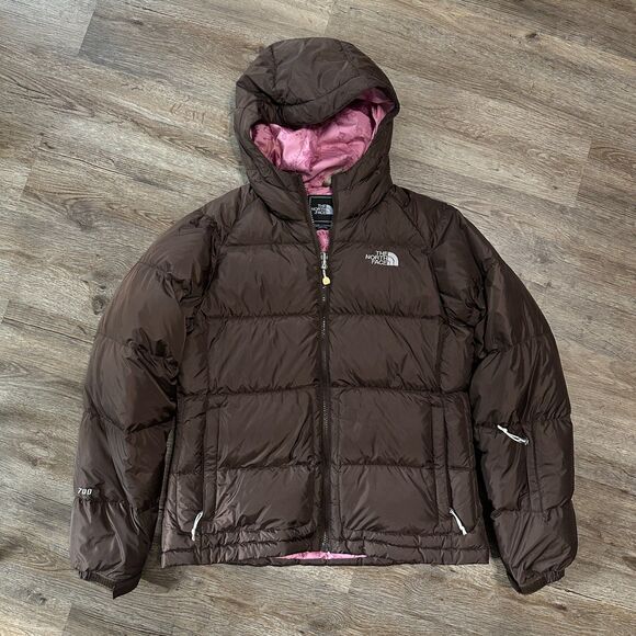 The North Face Womens Nuptse 2 700 Jacket Size Medium Brown Vintage Coat Hood - Picture 1 of 5
